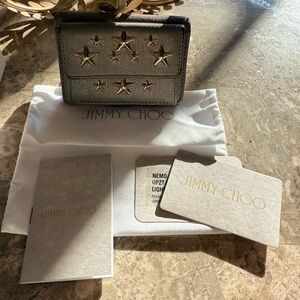 🩶🤍Jimmy Choo Grey Trifold Wallet with Gold Star Details has Cert, Dusty & Box!🤍🩶